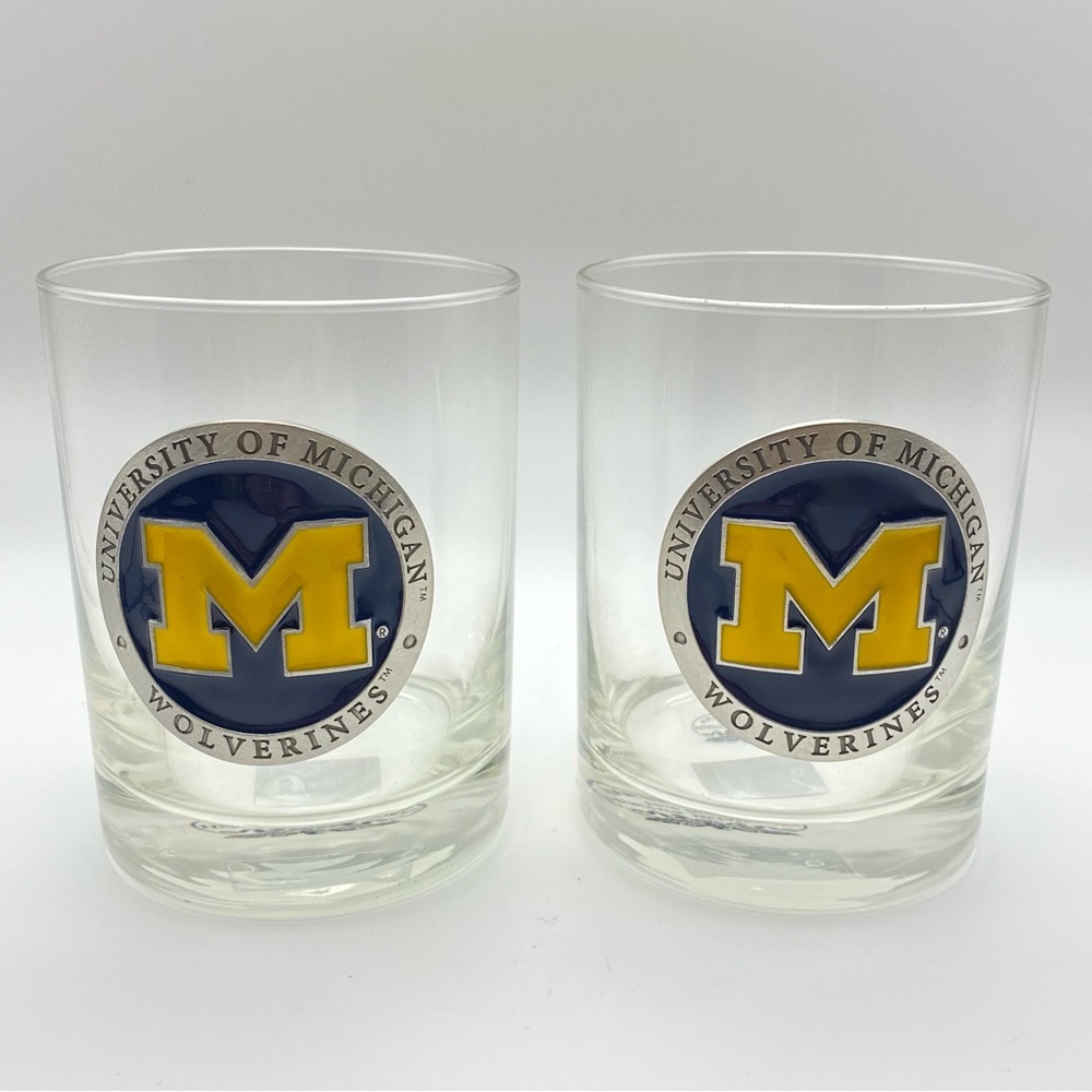Heritage Metalworks Univ of Michigan Wolverines Double Old Fashioned Glasses NEW
